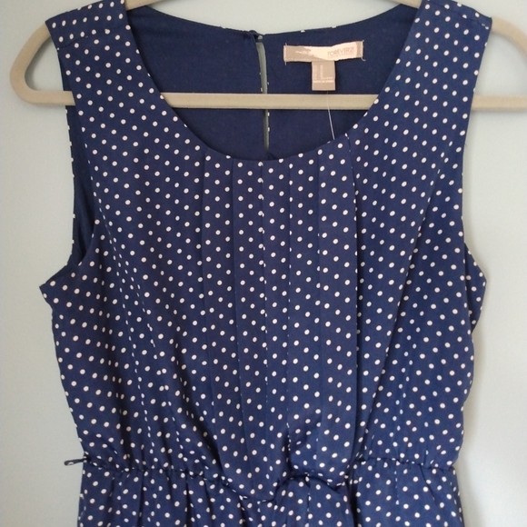 Navy Dress with White Polka Dot Sleeveless Lined - Picture 5 of 5